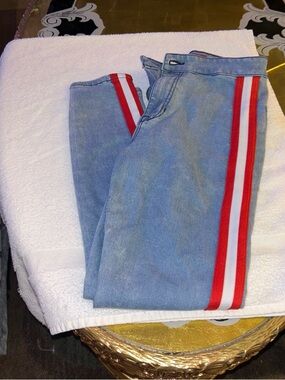 Guess Light Blue Slim Jeans with Red & White Side Stripes